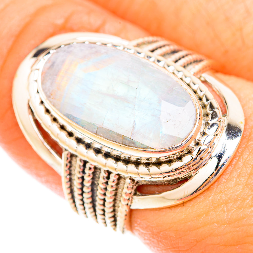 Rainbow Moonstone Rings handcrafted by Ana Silver Co - RING119340