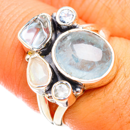 Aquamarine, Blue Topaz, Rainbow Moonstone Rings handcrafted by Ana Silver Co - RING119350