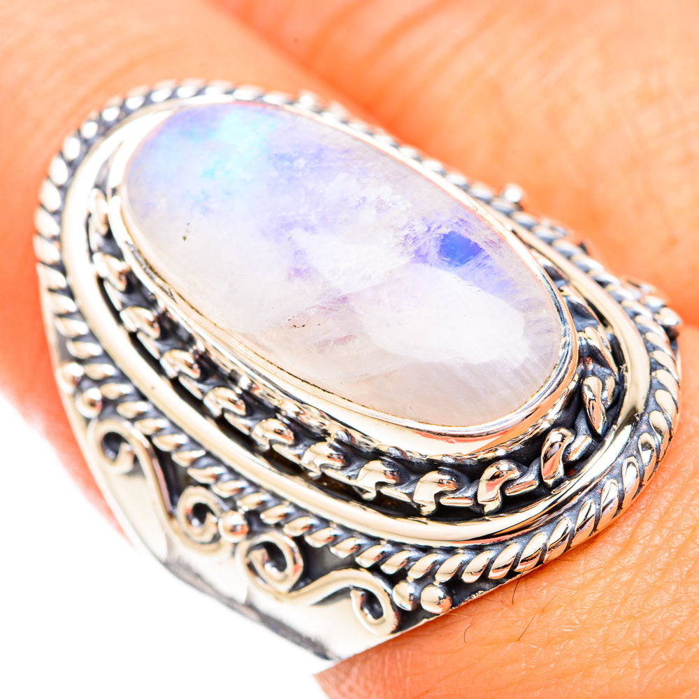 Rainbow Moonstone Rings handcrafted by Ana Silver Co - RING119370