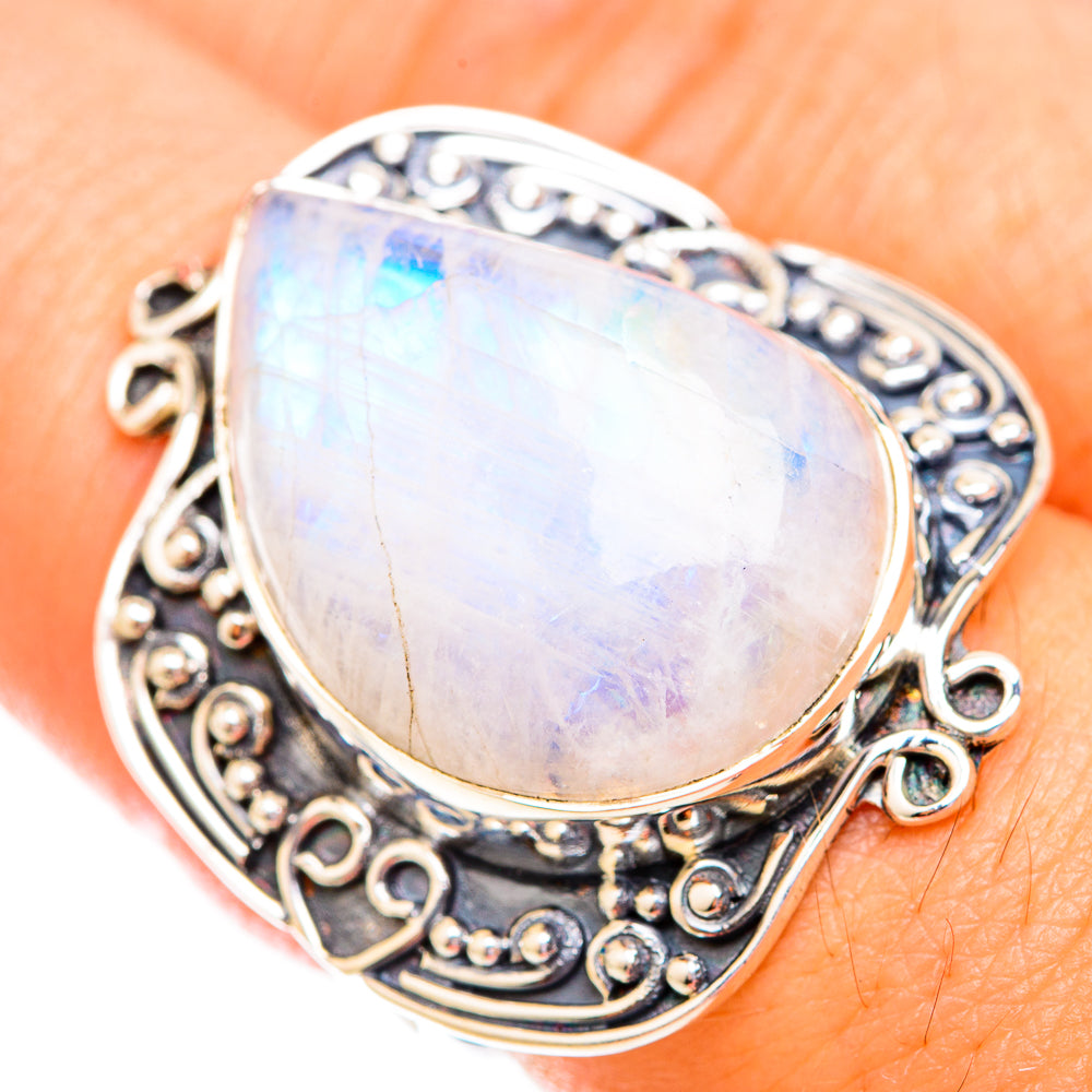 Rainbow Moonstone Rings handcrafted by Ana Silver Co - RING119372