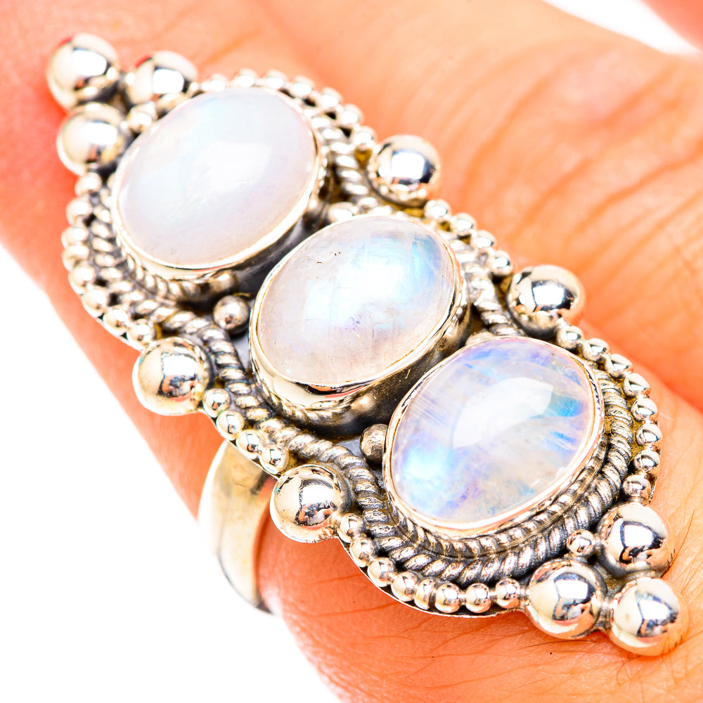 Rainbow Moonstone Rings handcrafted by Ana Silver Co - RING119373