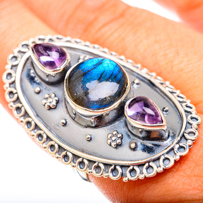 Labradorite, Amethyst Rings handcrafted by Ana Silver Co - RING119376