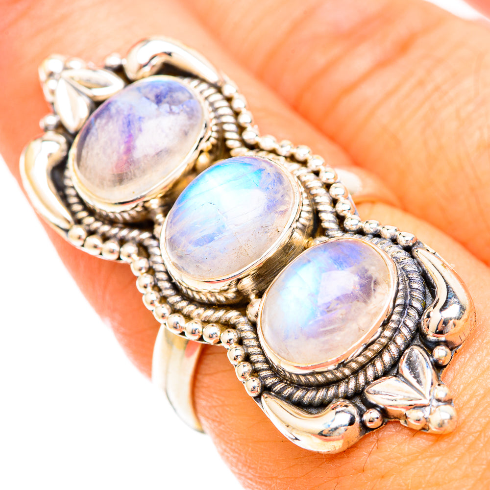 Rainbow Moonstone Rings handcrafted by Ana Silver Co - RING119423