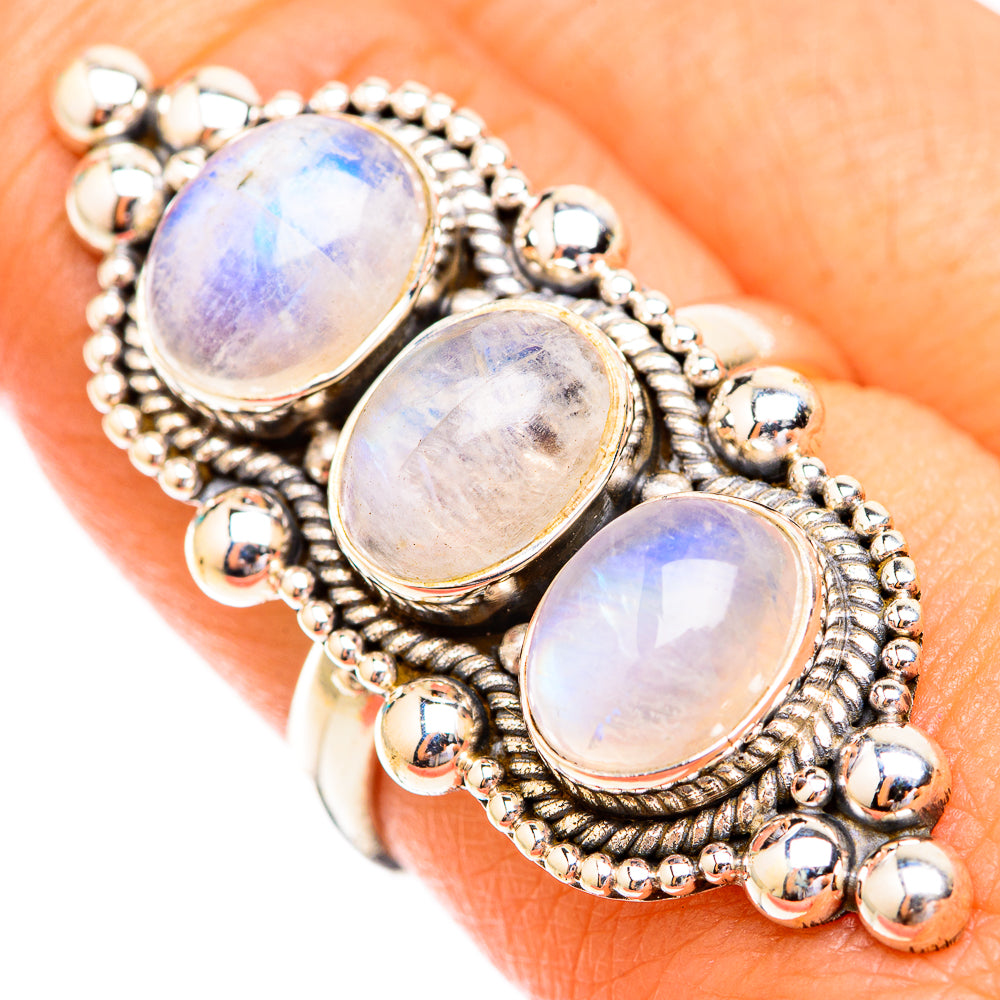 Rainbow Moonstone Rings handcrafted by Ana Silver Co - RING119463