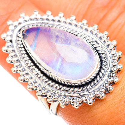 Rainbow Moonstone Rings handcrafted by Ana Silver Co - RING119498