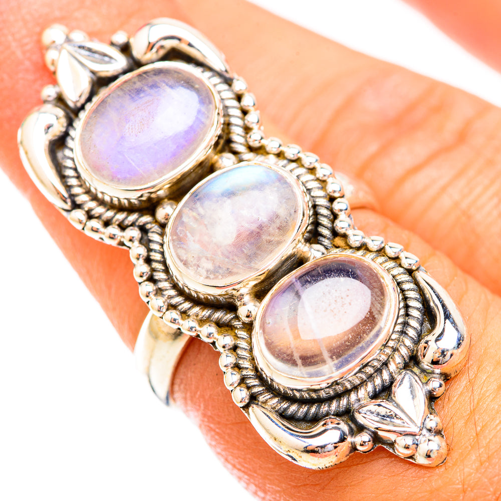 Rainbow Moonstone Rings handcrafted by Ana Silver Co - RING119499
