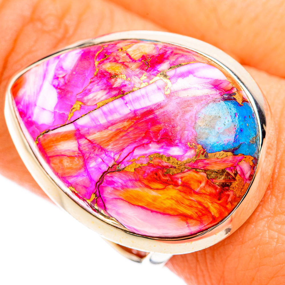 Kingman Pink Dahlia Turquoise Rings handcrafted by Ana Silver Co - RING119503