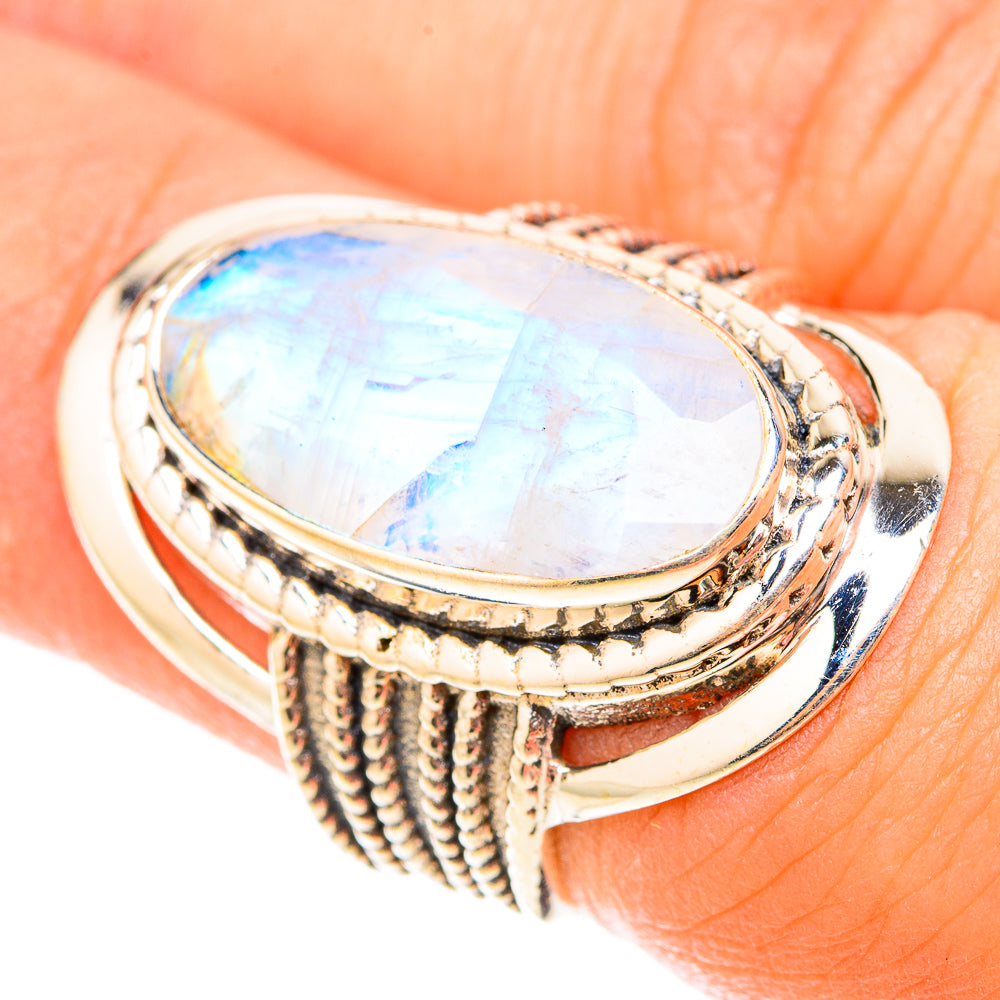 Rainbow Moonstone Rings handcrafted by Ana Silver Co - RING119532