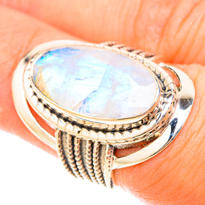 Rainbow Moonstone Rings handcrafted by Ana Silver Co - RING119532