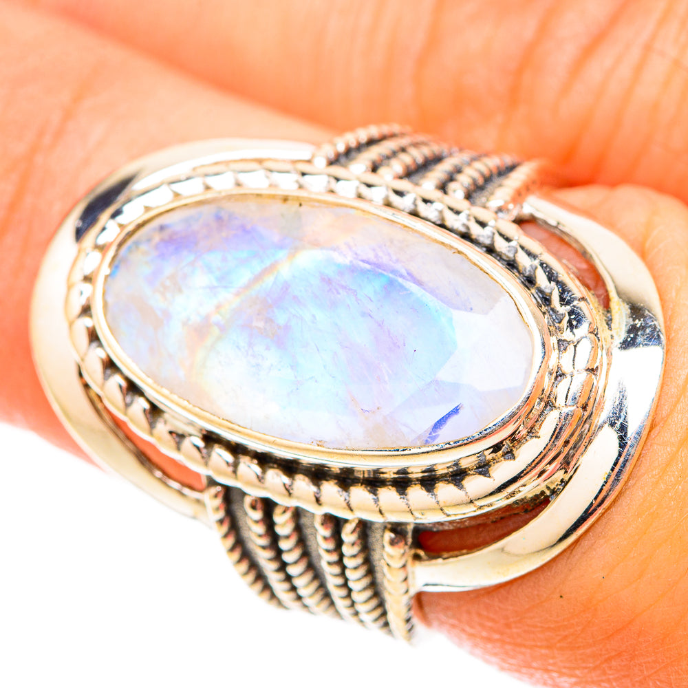 Rainbow Moonstone Rings handcrafted by Ana Silver Co - RING119562