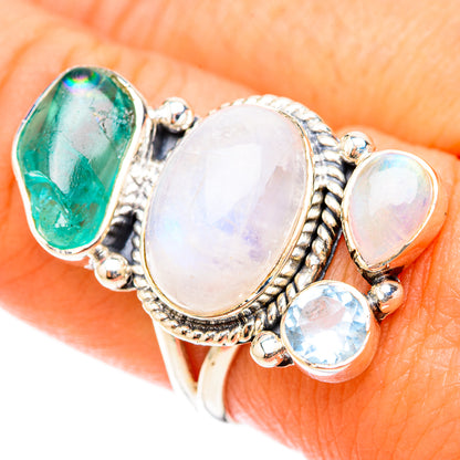Rainbow Moonstone Rings handcrafted by Ana Silver Co - RING119595