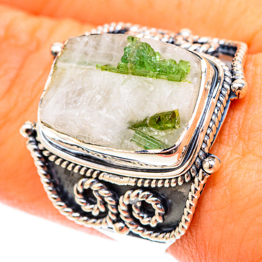 Green Tourmaline In Quartz Rings handcrafted by Ana Silver Co - RING119597