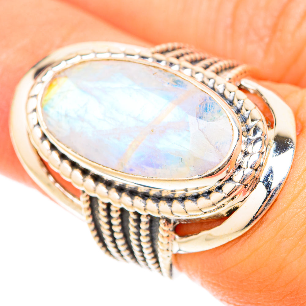 Rainbow Moonstone Rings handcrafted by Ana Silver Co - RING119611