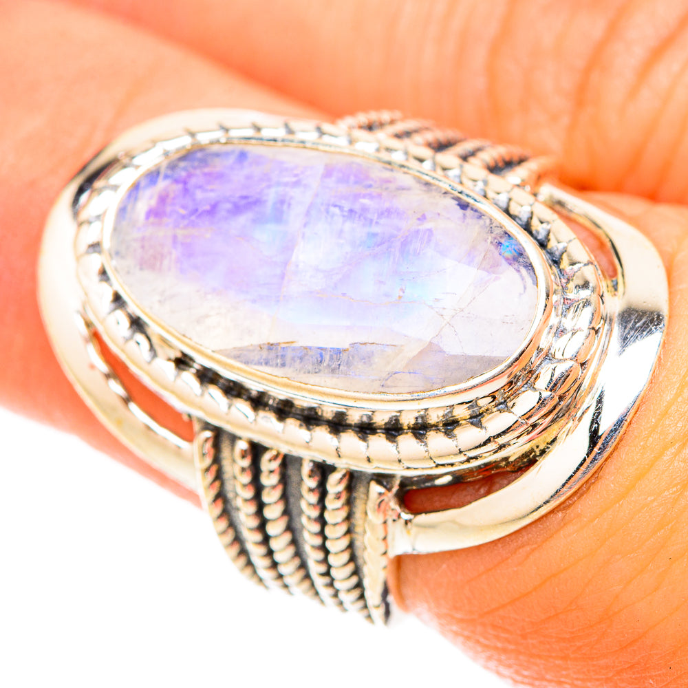 Rainbow Moonstone Rings handcrafted by Ana Silver Co - RING119636