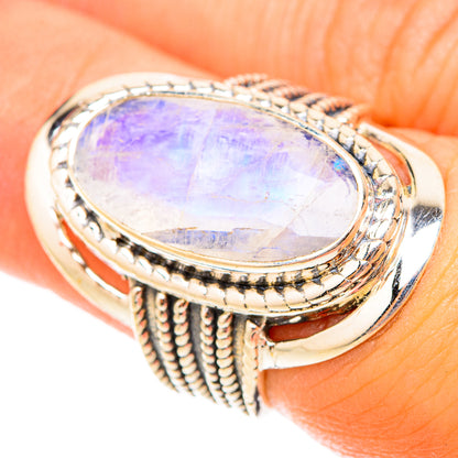 Rainbow Moonstone Rings handcrafted by Ana Silver Co - RING119636