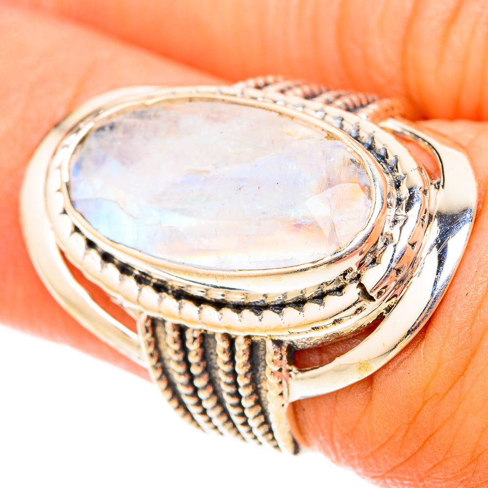 Rainbow Moonstone Rings handcrafted by Ana Silver Co - RING119659
