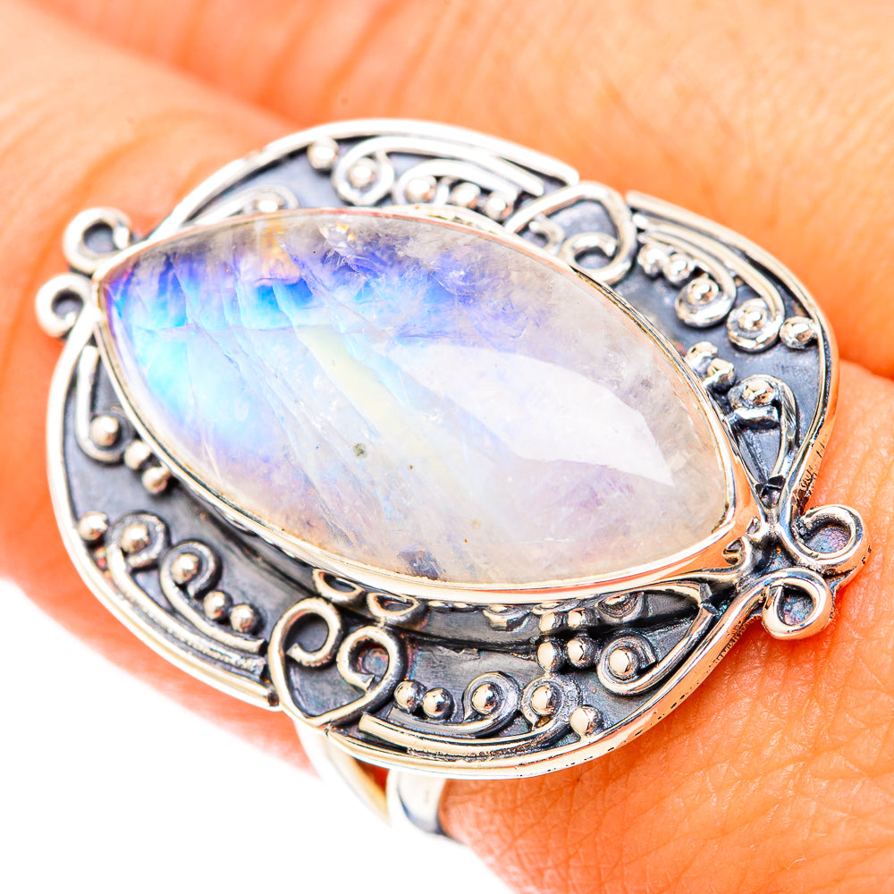 Rainbow Moonstone Rings handcrafted by Ana Silver Co - RING119718
