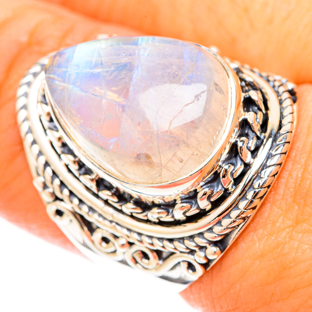 Rainbow Moonstone Rings handcrafted by Ana Silver Co - RING119720