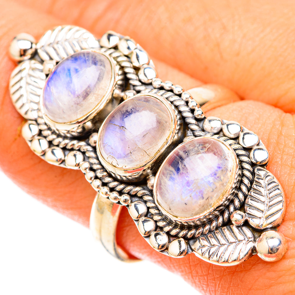 Rainbow Moonstone Rings handcrafted by Ana Silver Co - RING119768