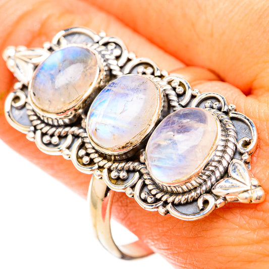 Rainbow Moonstone Rings handcrafted by Ana Silver Co - RING119769