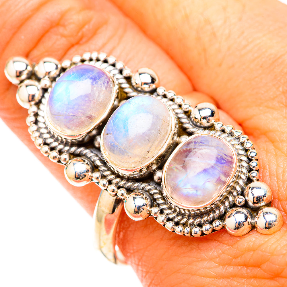 Rainbow Moonstone Rings handcrafted by Ana Silver Co - RING119804