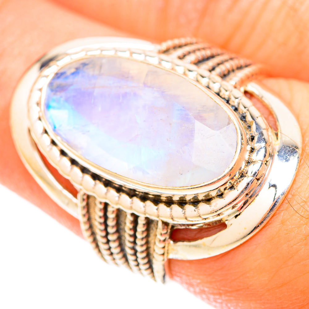 Rainbow Moonstone Rings handcrafted by Ana Silver Co - RING119836