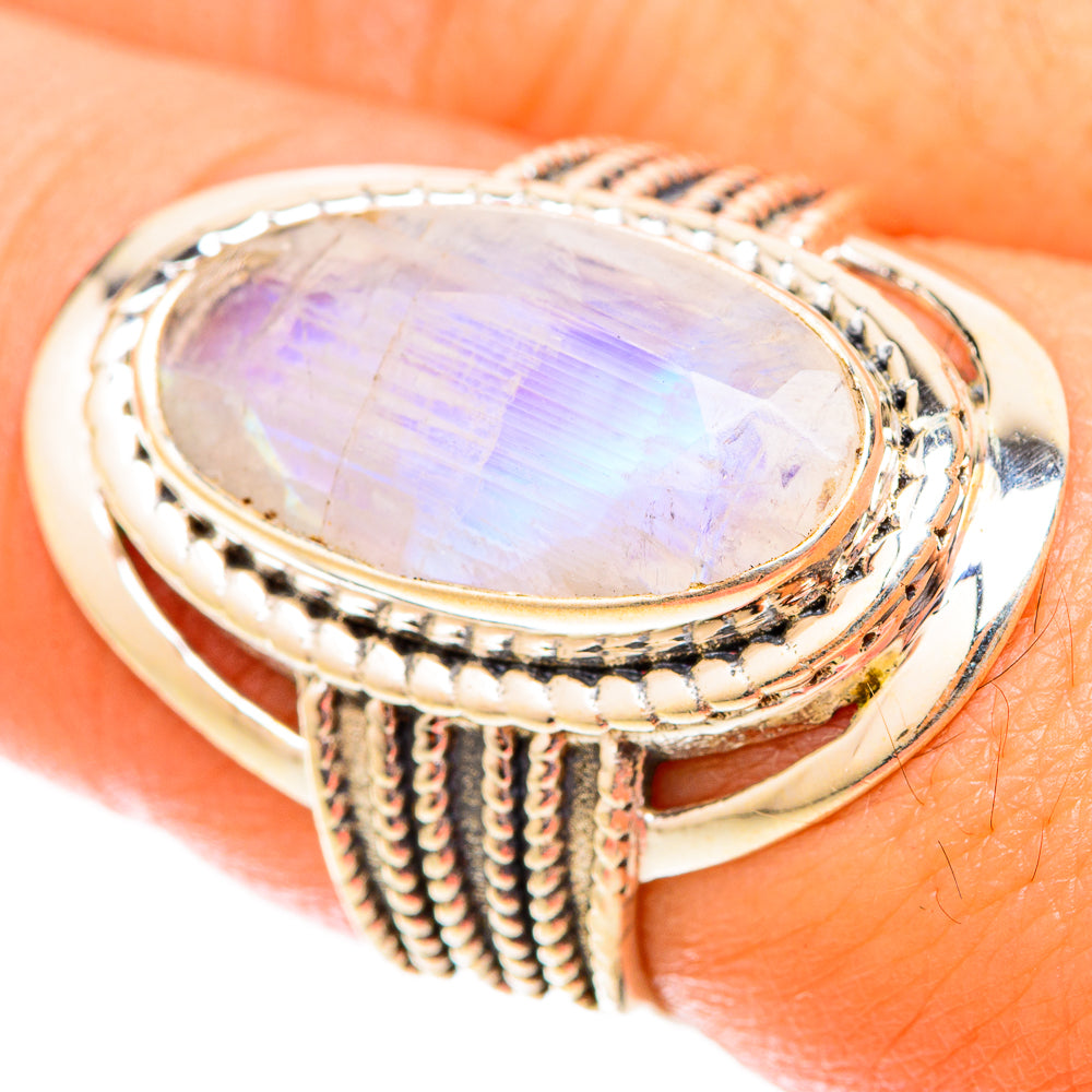 Rainbow Moonstone Rings handcrafted by Ana Silver Co - RING119868