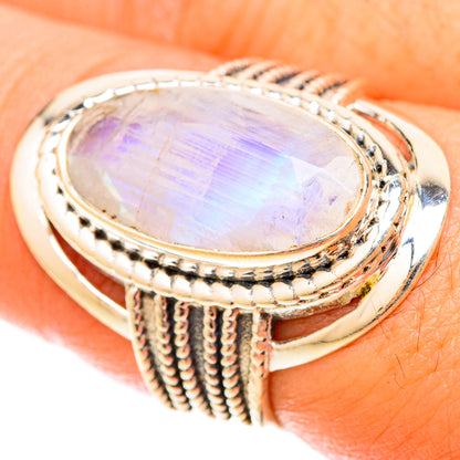 Rainbow Moonstone Rings handcrafted by Ana Silver Co - RING119868
