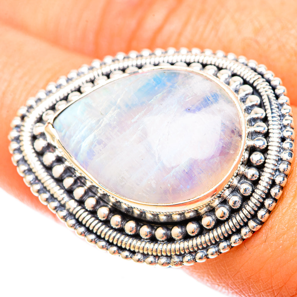 Rainbow Moonstone Rings handcrafted by Ana Silver Co - RING119999