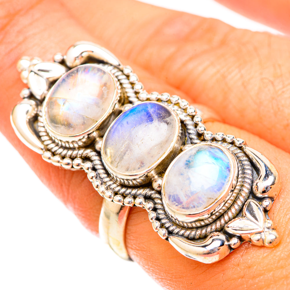 Rainbow Moonstone Rings handcrafted by Ana Silver Co - RING120007