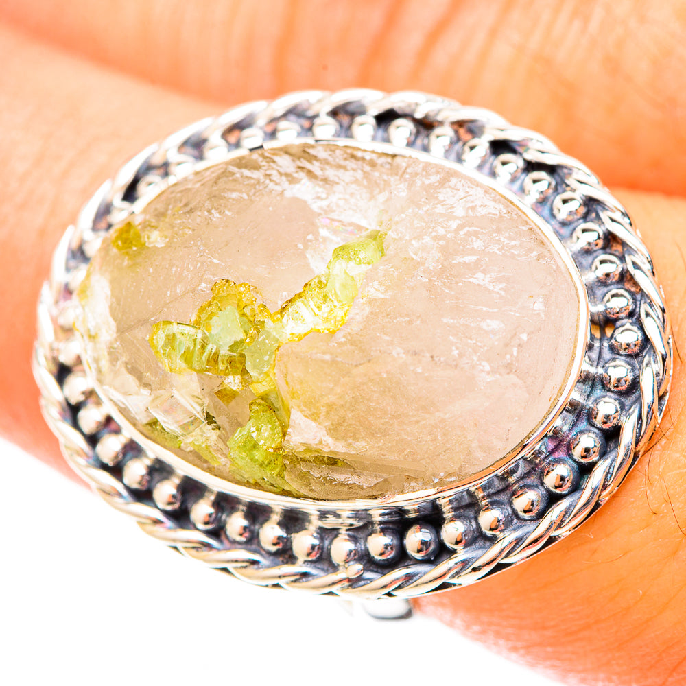 Green Tourmaline In Quartz Rings handcrafted by Ana Silver Co - RING120029