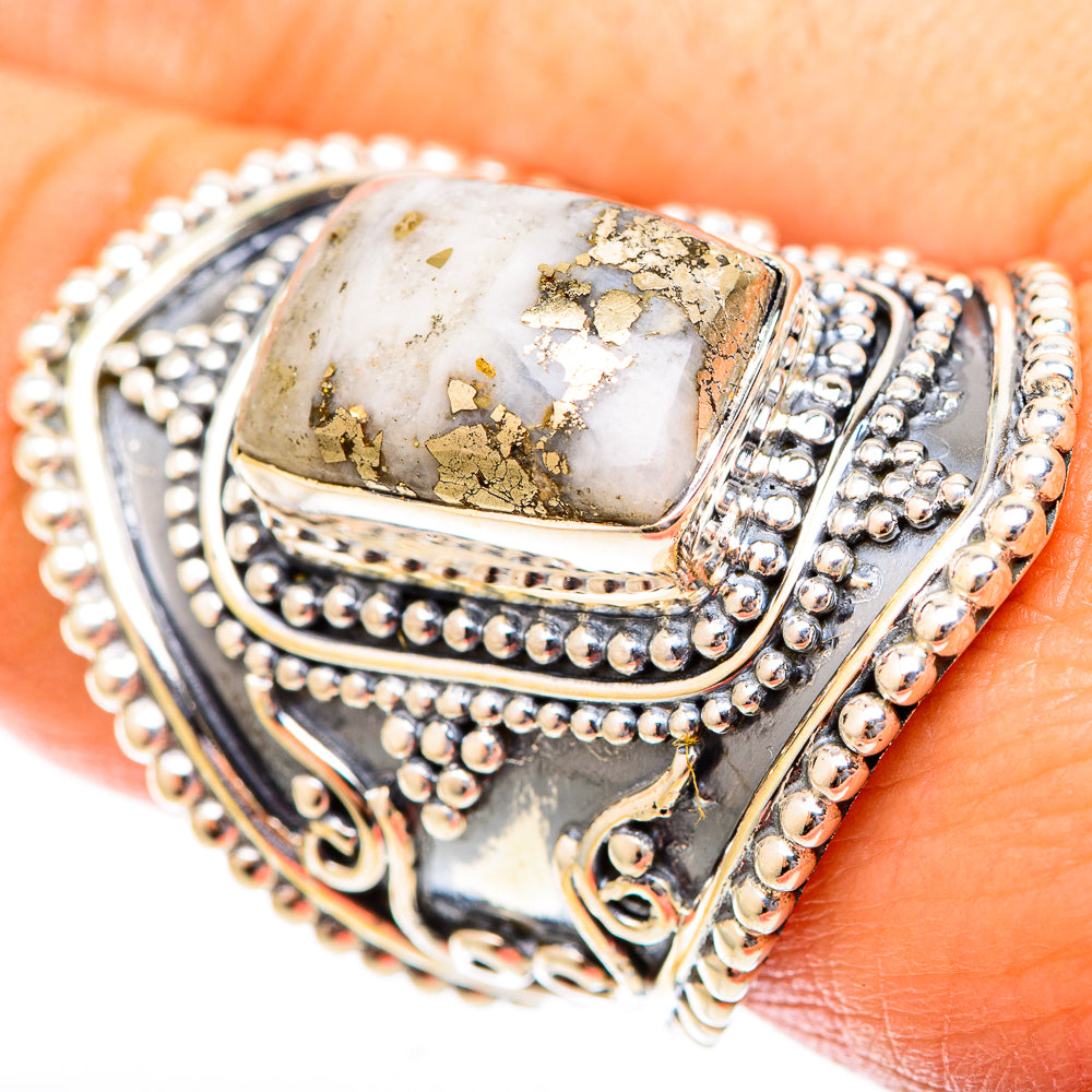 Pyrite Agate Rings handcrafted by Ana Silver Co - RING120051