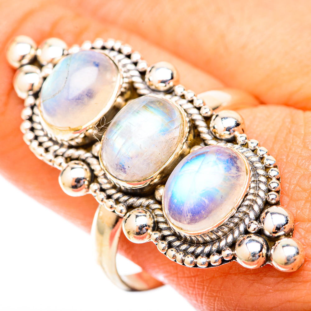 Rainbow Moonstone Rings handcrafted by Ana Silver Co - RING120052
