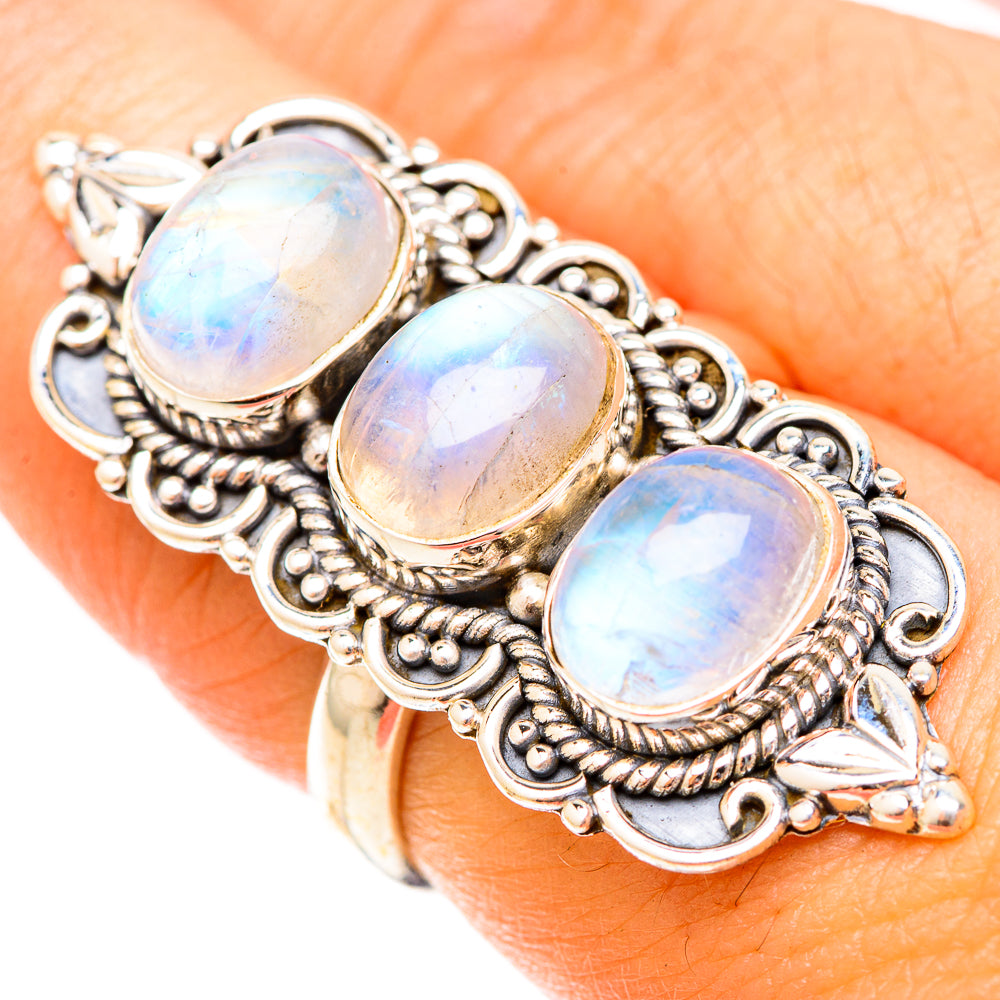 Rainbow Moonstone Rings handcrafted by Ana Silver Co - RING120053