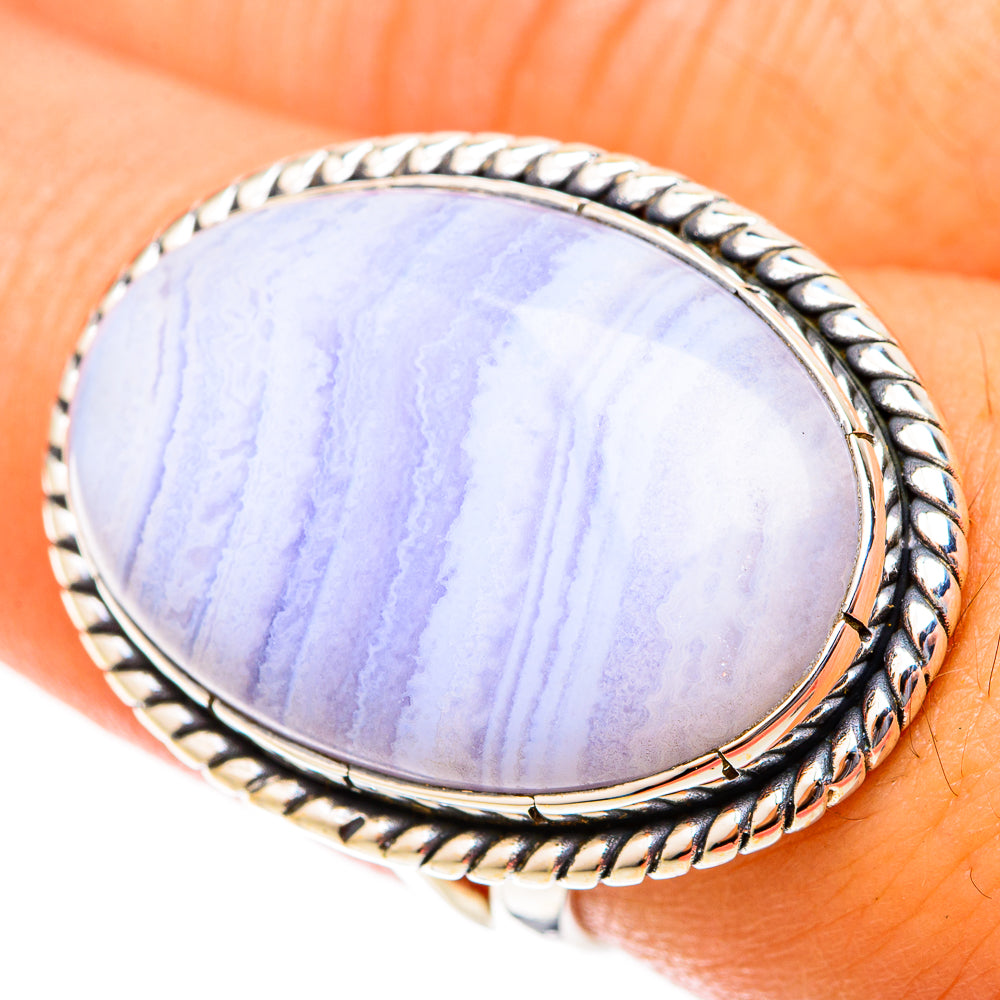 Blue Lace Agate Rings handcrafted by Ana Silver Co - RING120056