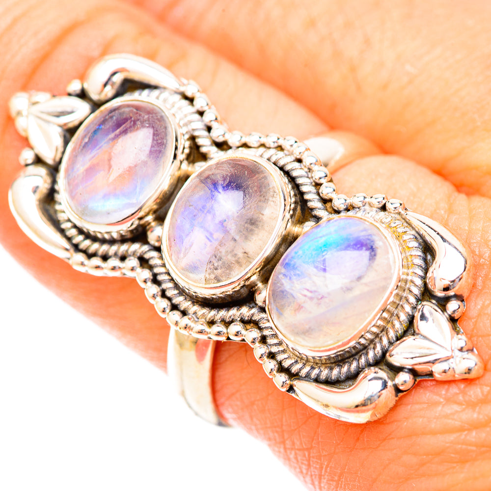 Rainbow Moonstone Rings handcrafted by Ana Silver Co - RING120107