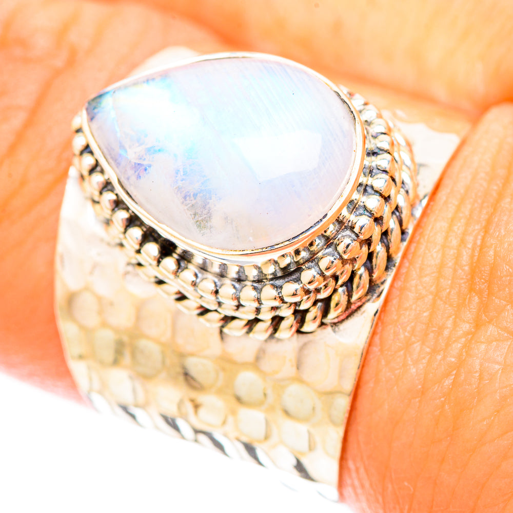 Rainbow Moonstone Rings handcrafted by Ana Silver Co - RING120134