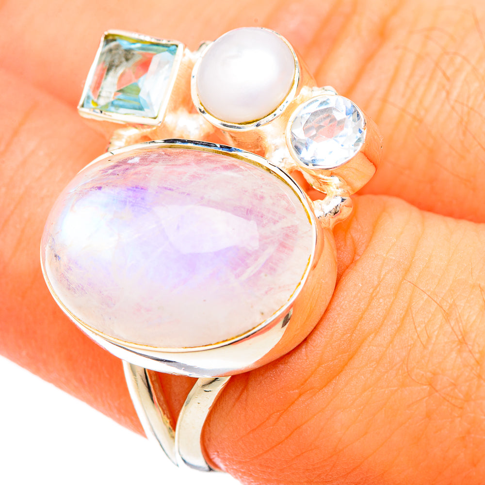 Rainbow Moonstone Rings handcrafted by Ana Silver Co - RING120136