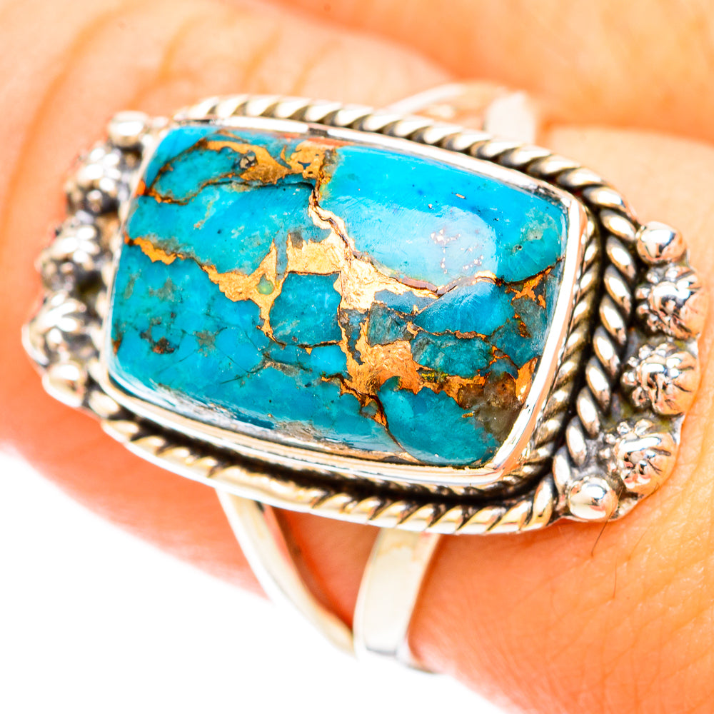 Blue Copper Composite Turquoise Rings handcrafted by Ana Silver Co - RING120146