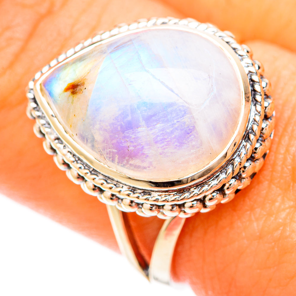 Rainbow Moonstone Rings handcrafted by Ana Silver Co - RING120168