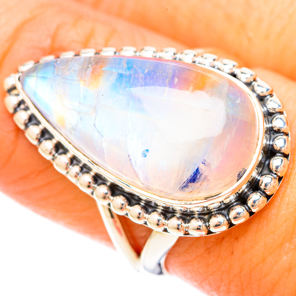 Rainbow Moonstone Rings handcrafted by Ana Silver Co - RING120170