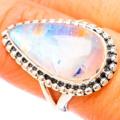 Rainbow Moonstone Rings handcrafted by Ana Silver Co - RING120170