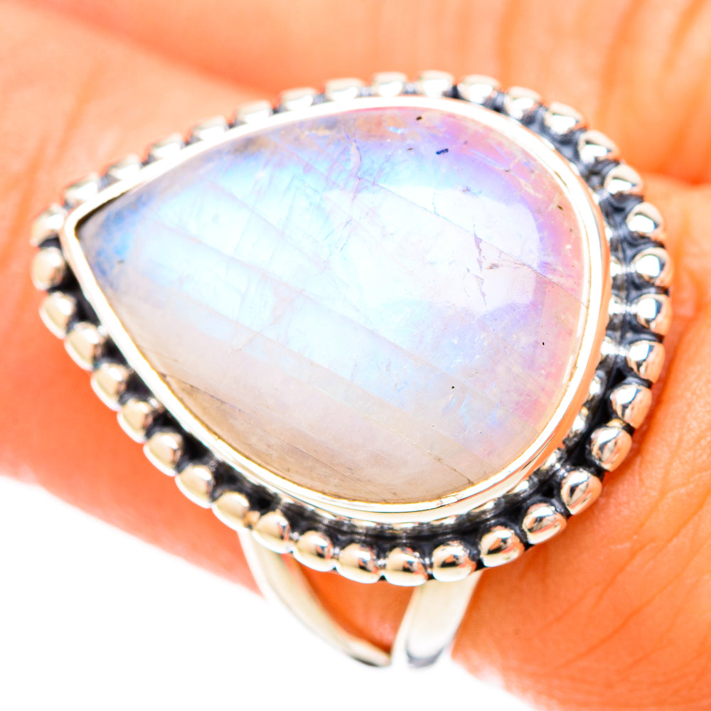 Rainbow Moonstone Rings handcrafted by Ana Silver Co - RING120199