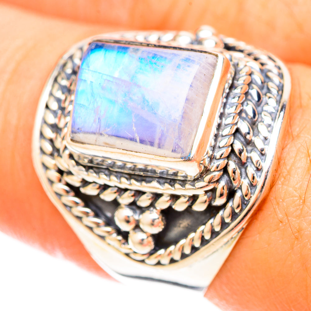 Rainbow Moonstone Rings handcrafted by Ana Silver Co - RING120200