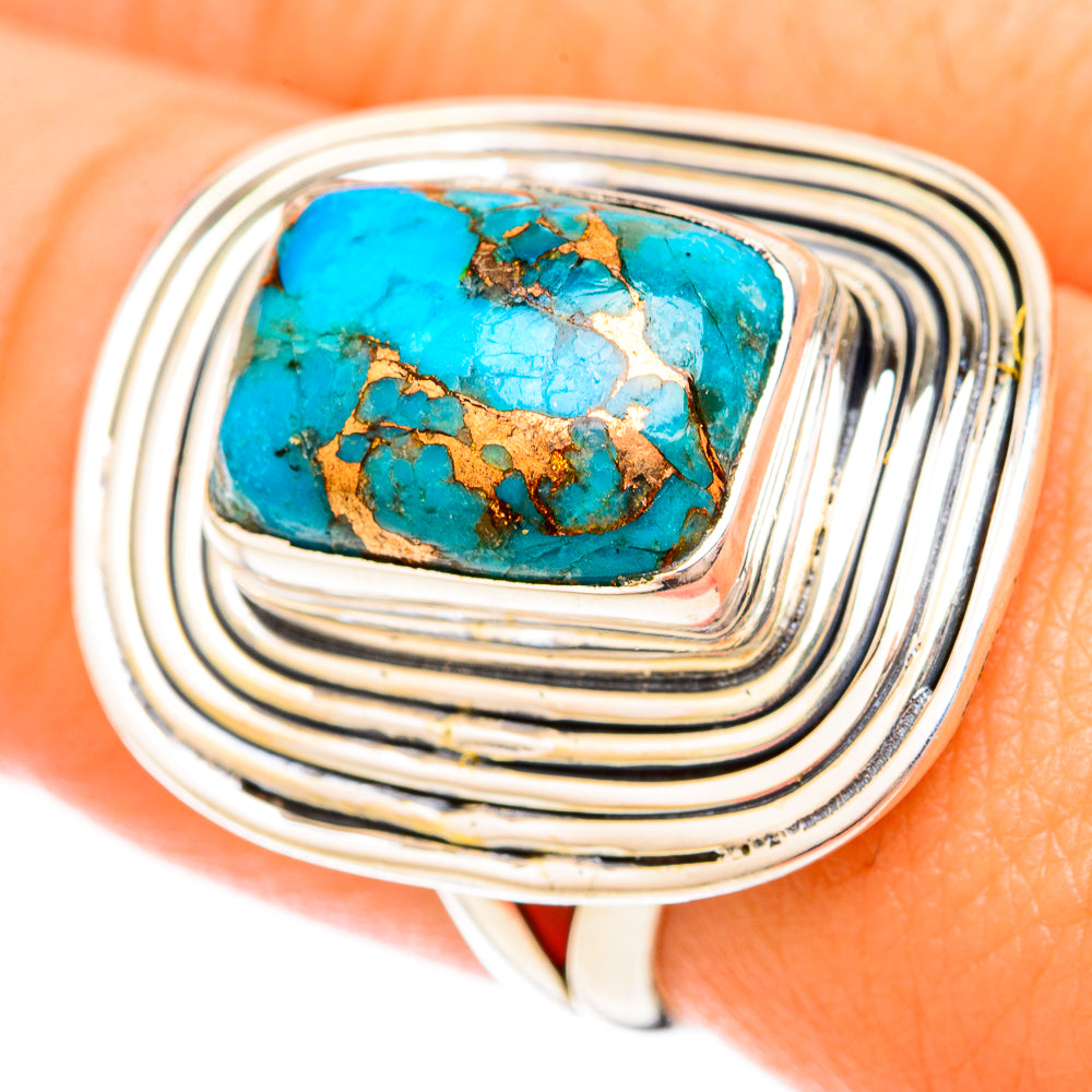Blue Copper Composite Turquoise Rings handcrafted by Ana Silver Co - RING120209
