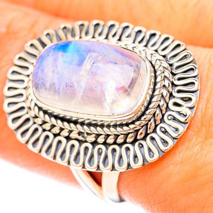 Rainbow Moonstone Rings handcrafted by Ana Silver Co - RING120234