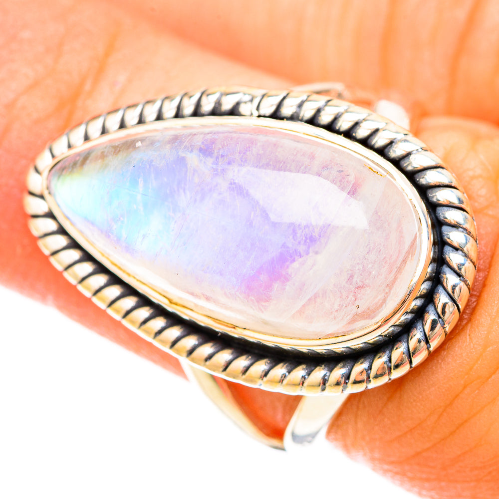 Rainbow Moonstone Rings handcrafted by Ana Silver Co - RING120235