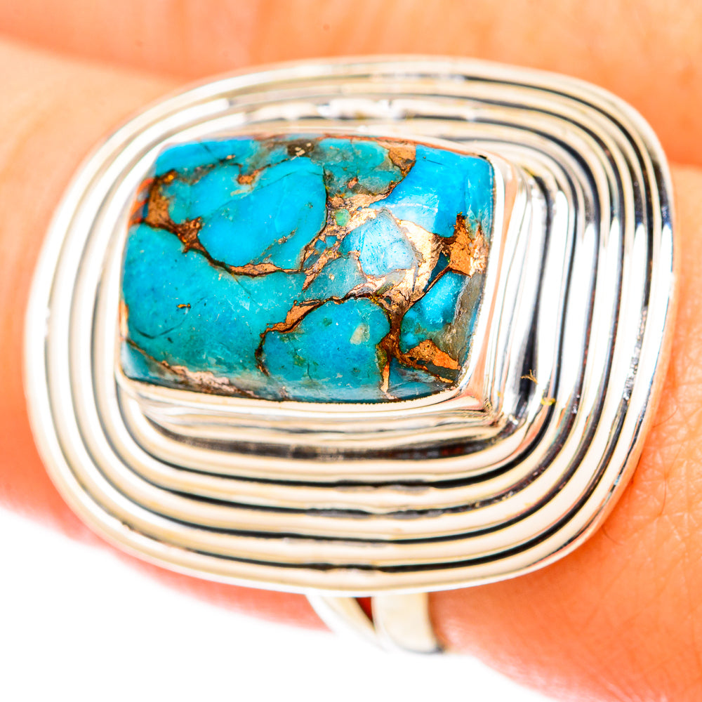 Blue Copper Composite Turquoise Rings handcrafted by Ana Silver Co - RING120244