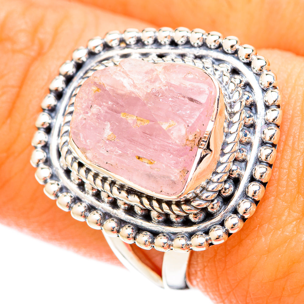 Rose quartz heart ring in 925 sterling silver, bead-edge halo bezel, size 8.25