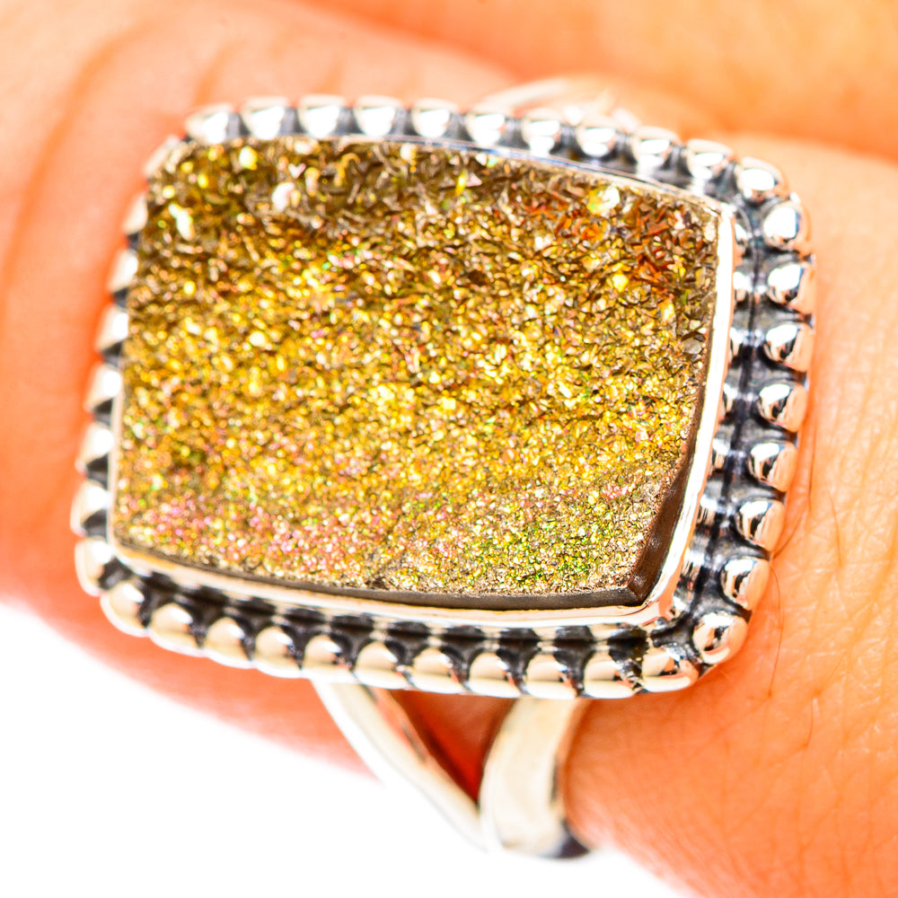 Spectro Pyrite Druzy Rings handcrafted by Ana Silver Co - RING120263